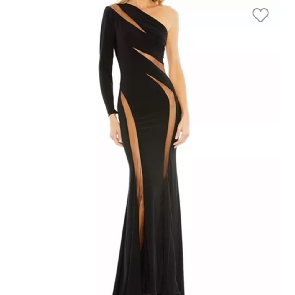 Mac Duggal Black and Nude Long Sleeve Dress